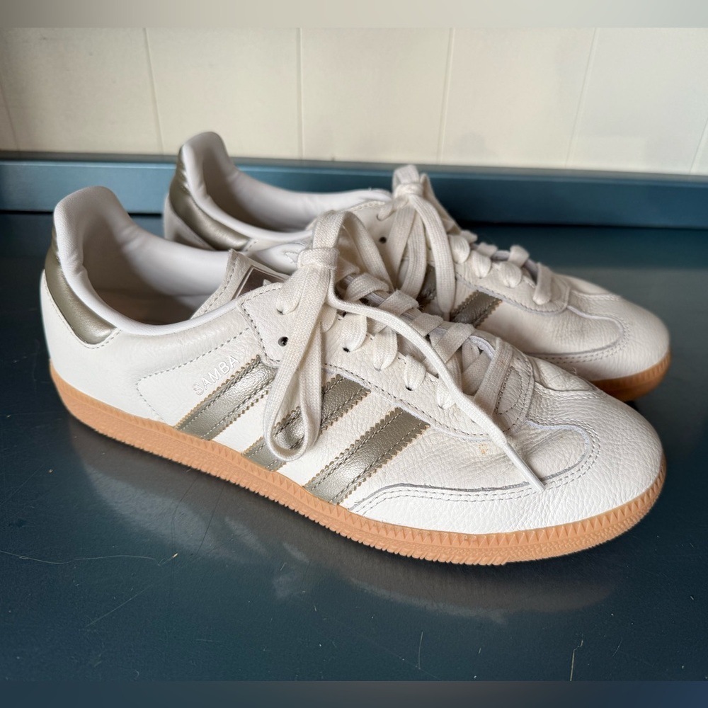 Adidas Samba OG White and Wonder Gold Metallic Shoes - Picture 2 of 7